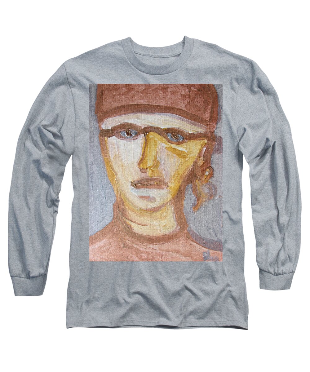 Face Long Sleeve T-Shirt featuring the painting Face Five by Shea Holliman