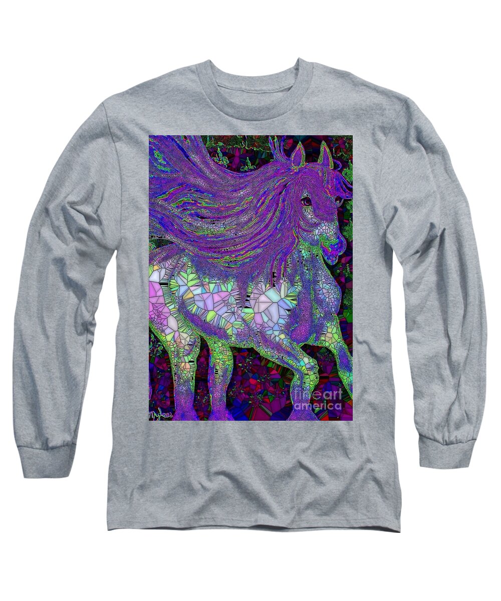 Horse Long Sleeve T-Shirt featuring the painting Fantasy Horse Purple Mosaic by Saundra Myles