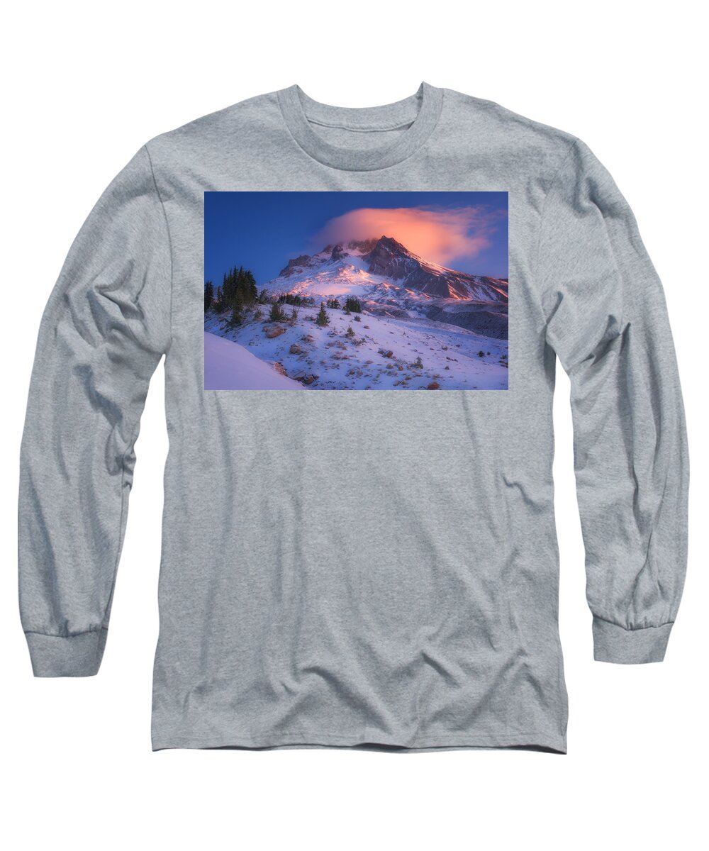 Mount Hood Long Sleeve T-Shirt featuring the photograph Fire Cap by Darren White