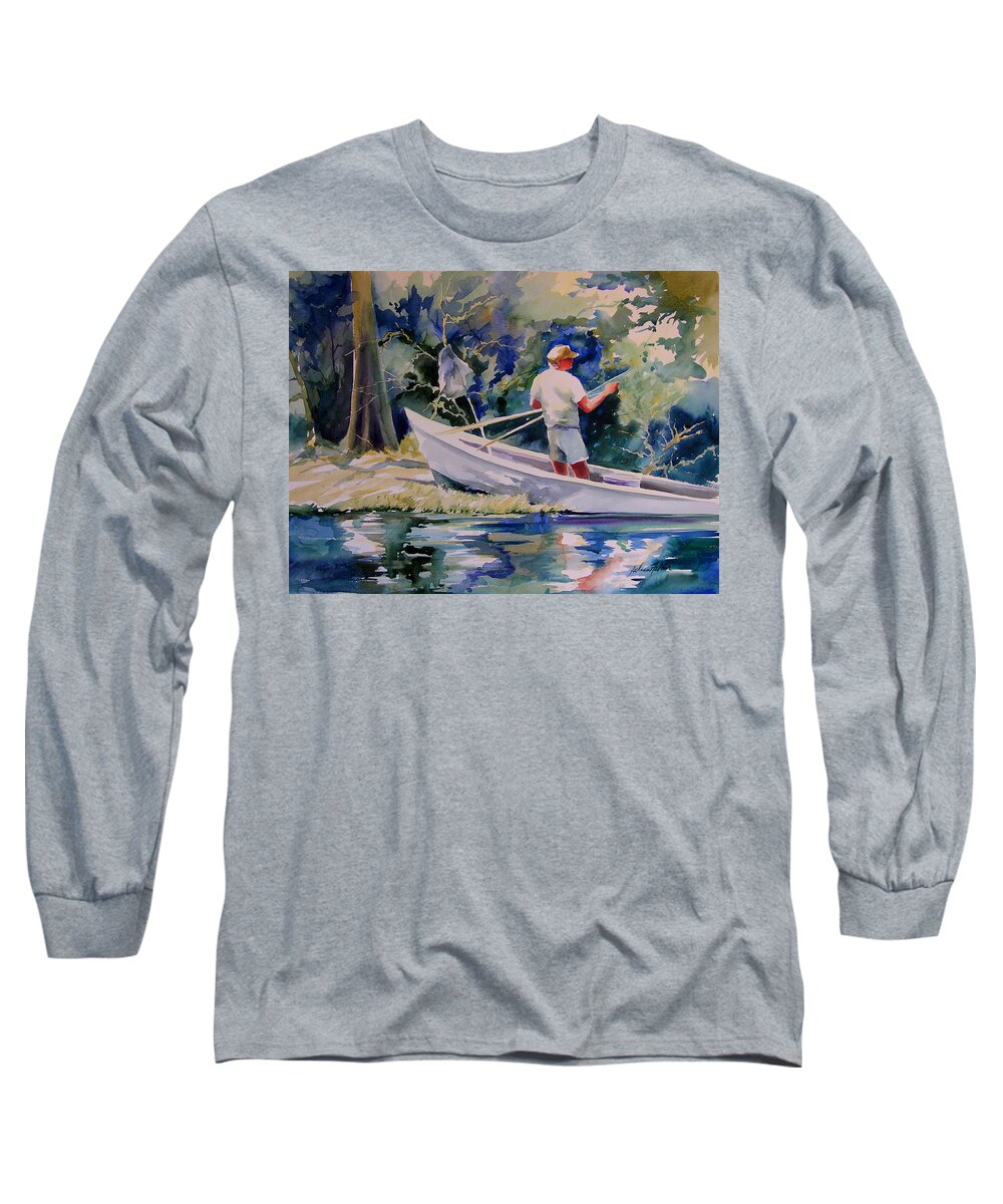 Male Paintings Long Sleeve T-Shirt featuring the painting Fishing Spruce Creek by Julianne Felton