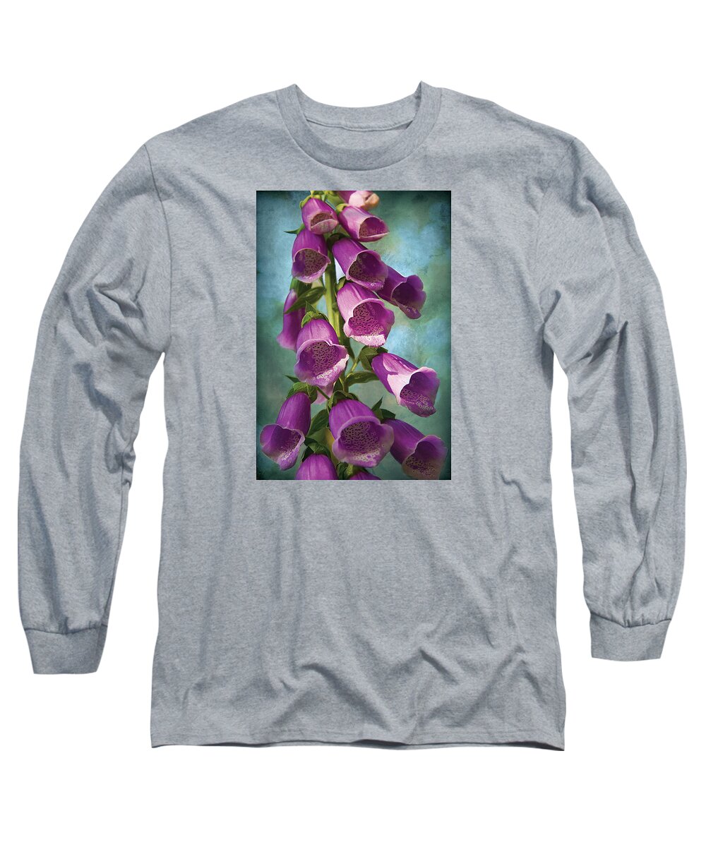 Flower Image Print Long Sleeve T-Shirt featuring the photograph Foxglove On Blue by David Davies