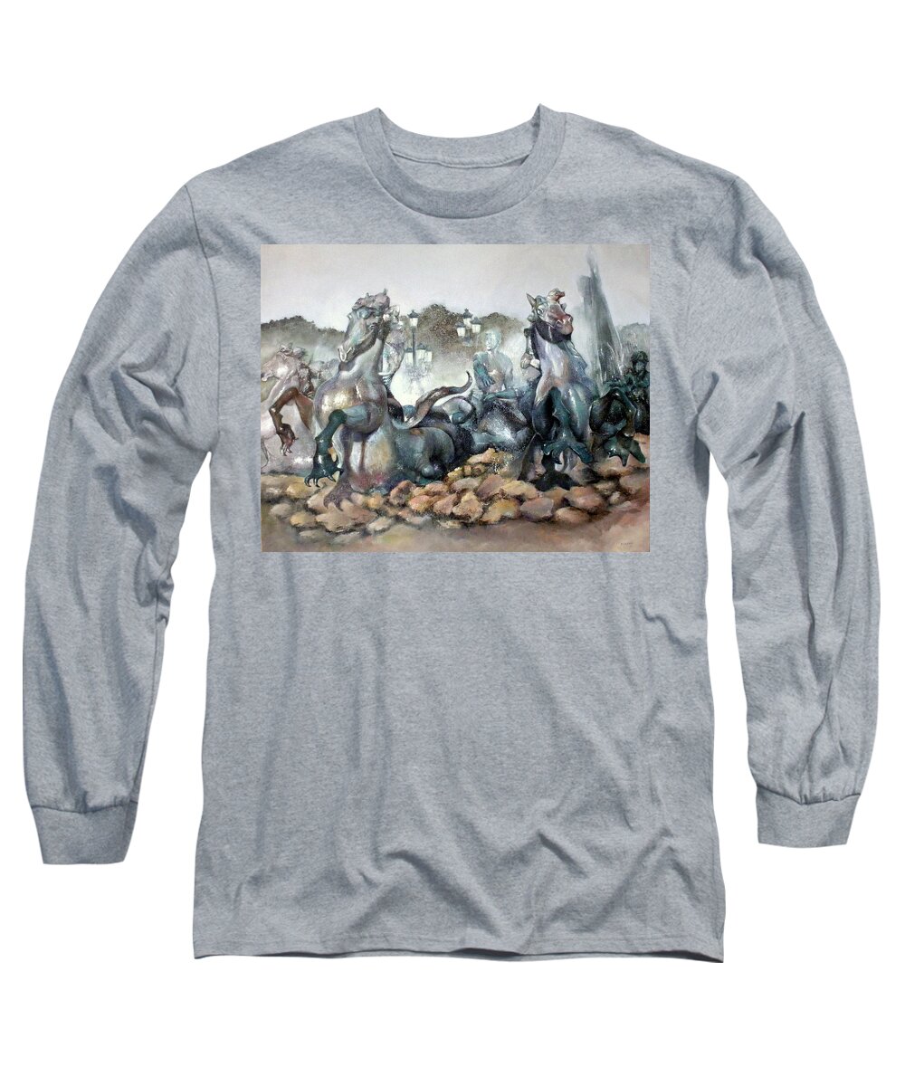 Font Long Sleeve T-Shirt featuring the painting Font Girondins by Tomas Castano