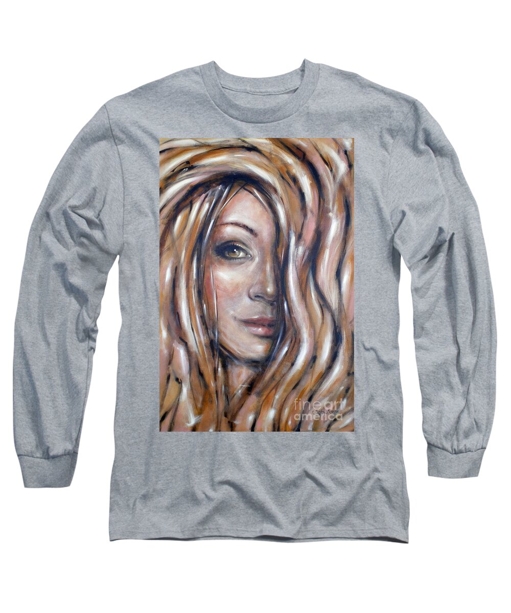 Portrait Long Sleeve T-Shirt featuring the painting Fragile Smiles 230509 by Selena Boron