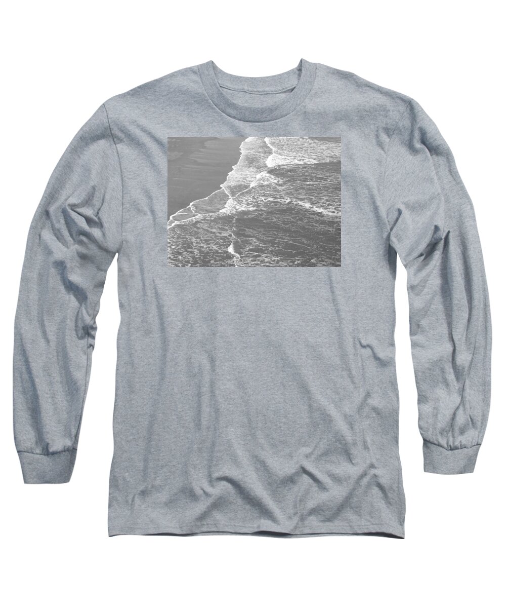 Coast Long Sleeve T-Shirt featuring the photograph Galveston Tide in Grayscale by Connie Fox