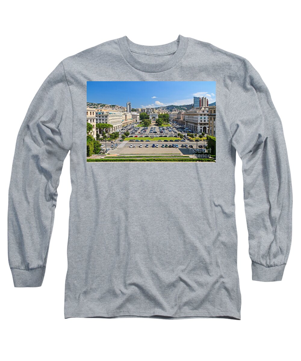 Architecture Long Sleeve T-Shirt featuring the photograph Genova - Piazza della Vittoria overview by Antonio Scarpi