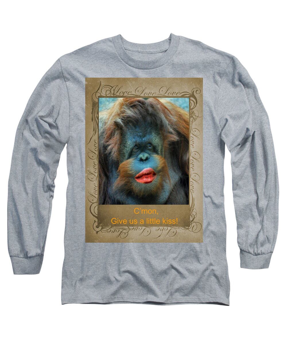 Gorilla Long Sleeve T-Shirt featuring the photograph Give us a little kiss by Paula Ayers