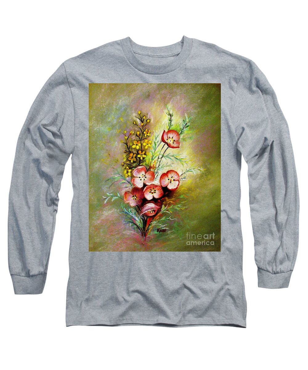 Flowers Long Sleeve T-Shirt featuring the drawing God's Smile by Hazel Holland