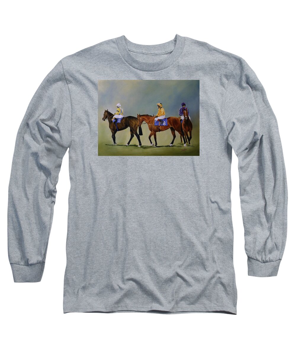 Equestrian Long Sleeve T-Shirt featuring the painting Going Behind by Barry BLAKE