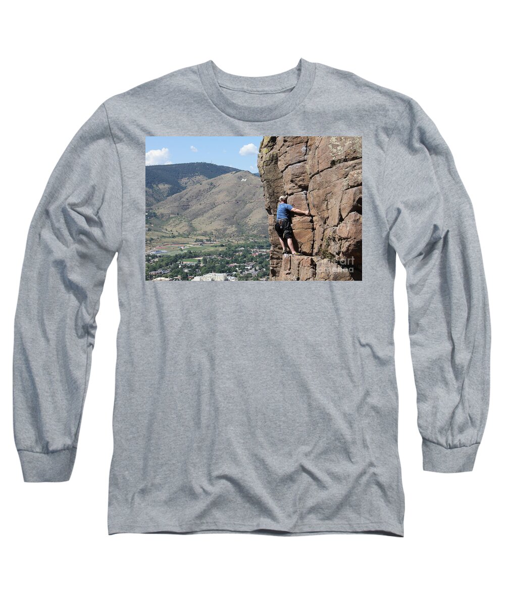 Golden Long Sleeve T-Shirt featuring the pyrography Golden Climbing by Chris Thomas