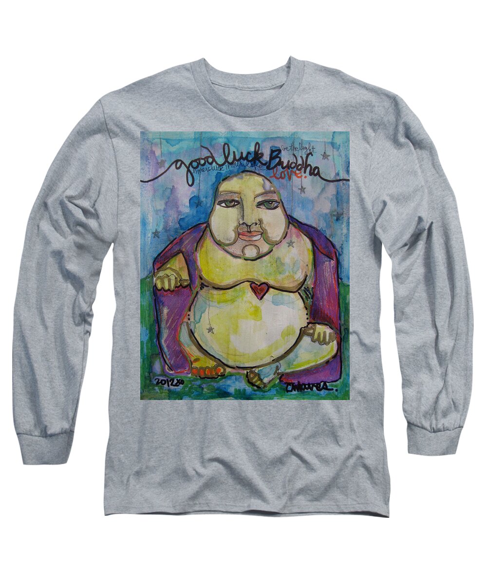Buddha Long Sleeve T-Shirt featuring the painting Good Luck Buddha by Laurie Maves ART