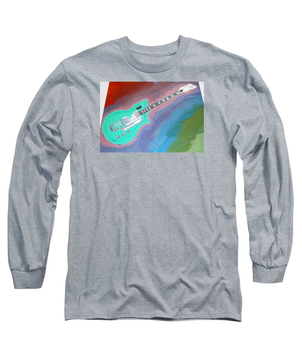 Guitar Long Sleeve T-Shirt featuring the painting Green Guitar by Magdalena Frohnsdorff