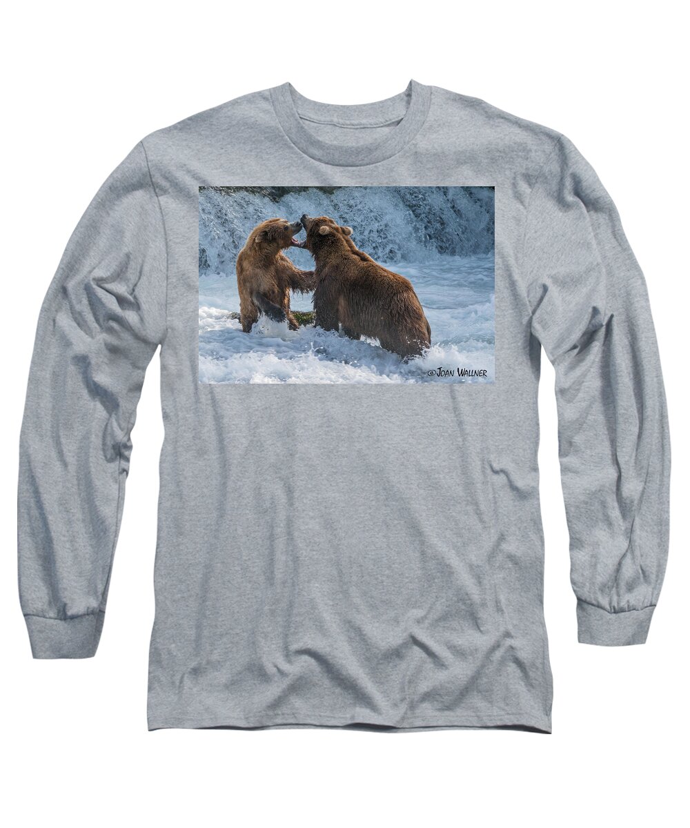 Alaska Long Sleeve T-Shirt featuring the photograph Grizzly fight by Joan Wallner