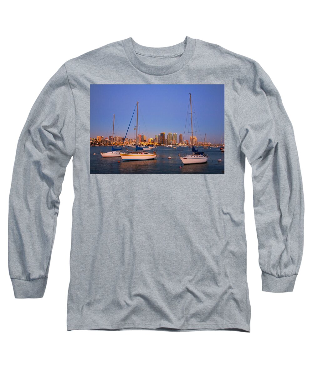 California Long Sleeve T-Shirt featuring the photograph Harbor Sailboats by Peter Tellone
