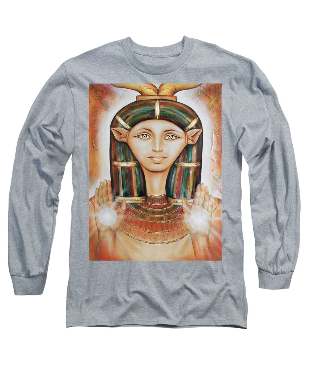 Hathor Long Sleeve T-Shirt featuring the painting Hathor Rendition by Robyn Chance