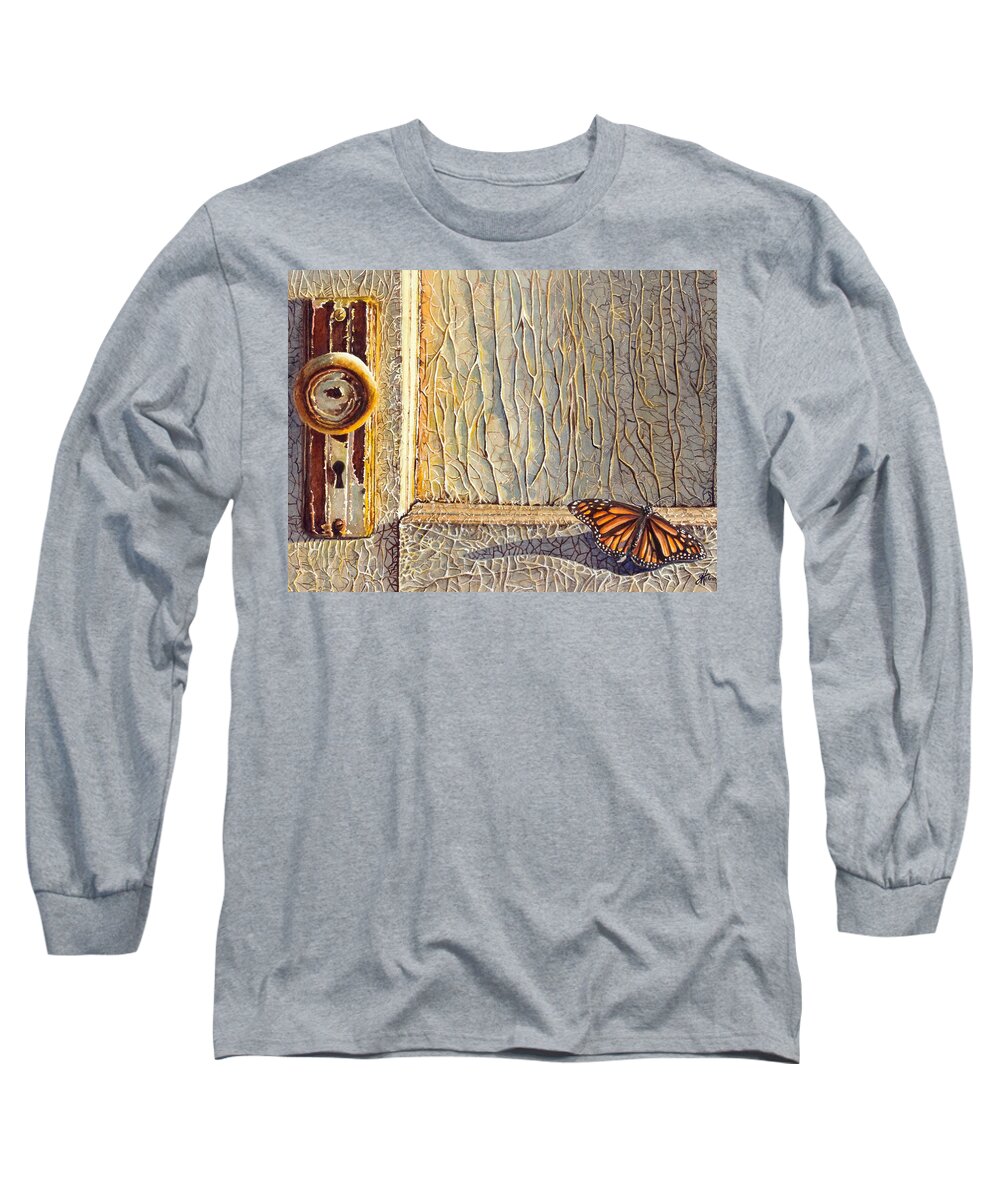 Monarch Long Sleeve T-Shirt featuring the painting Her Wings Were Kissed by the Sun by Greg and Linda Halom