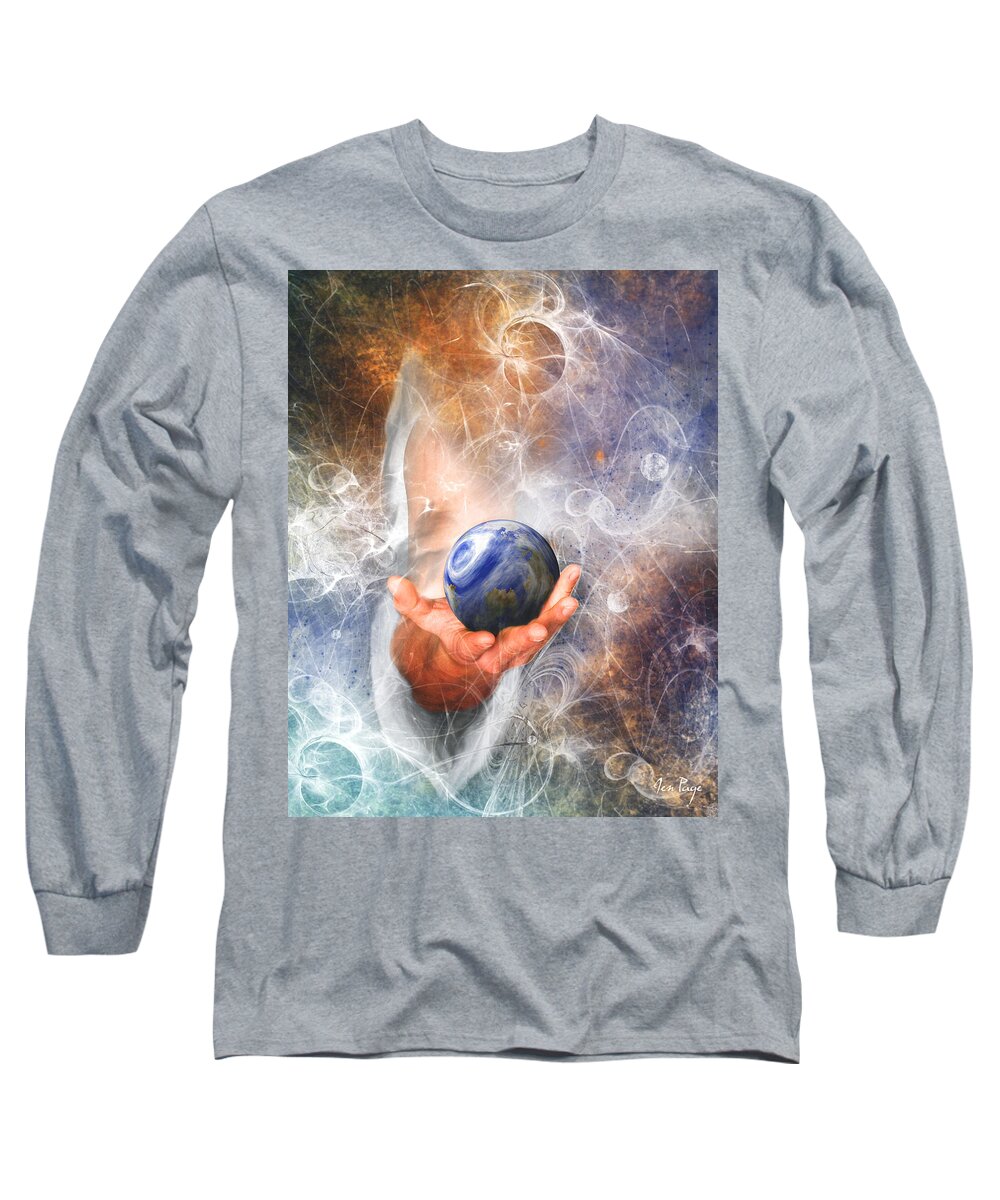 He's Got The Whole World In His Hand Long Sleeve T-Shirt featuring the digital art He's Got the Whole World in His Hand by Jennifer Page