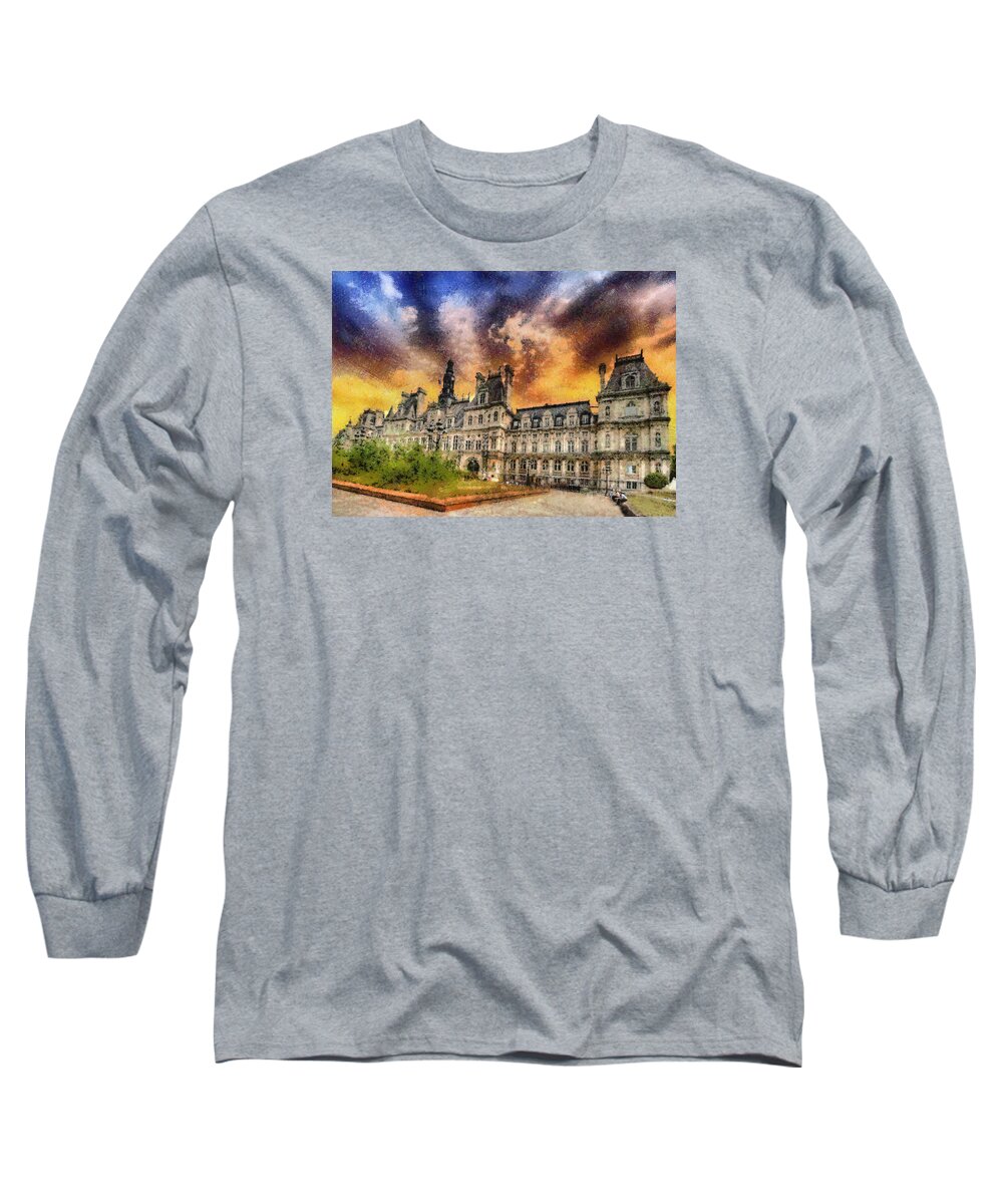 Paris Long Sleeve T-Shirt featuring the photograph Sunset at the Hotel de Ville by Charmaine Zoe