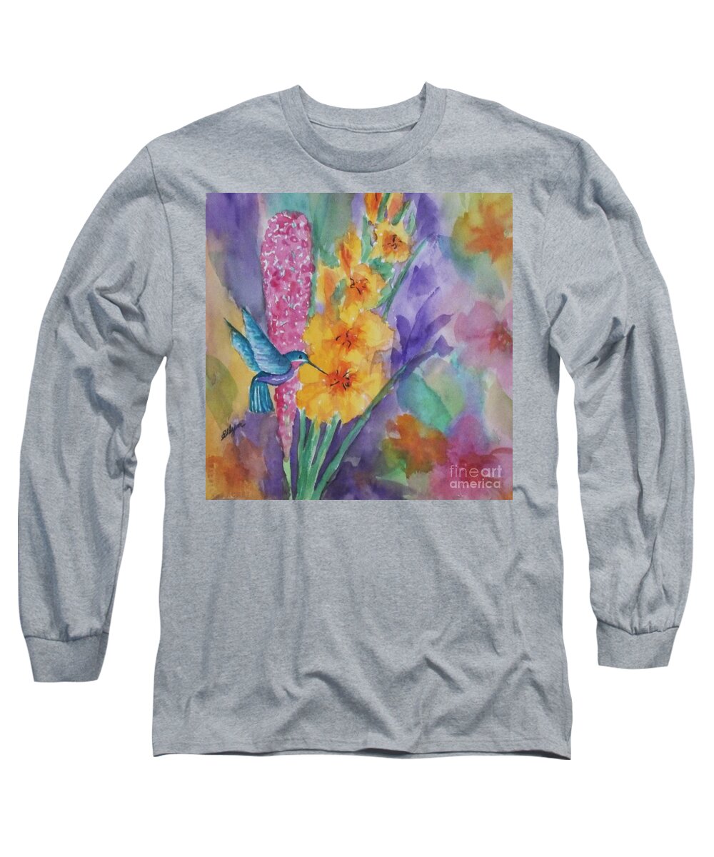 Hummingbird Long Sleeve T-Shirt featuring the painting Hummingbird Heaven - Square by Ellen Levinson