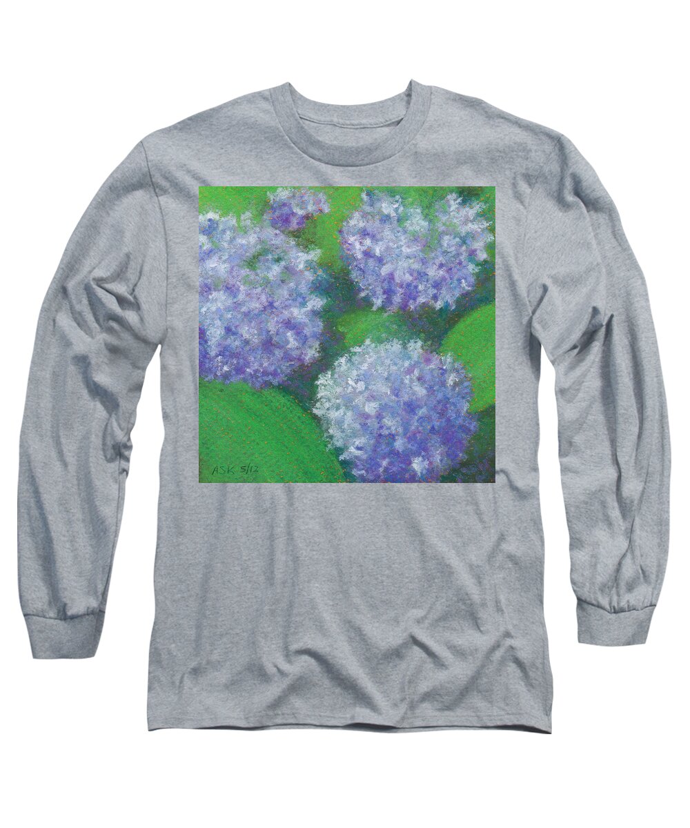 Floral Long Sleeve T-Shirt featuring the pastel Hydrangea by Anne Katzeff