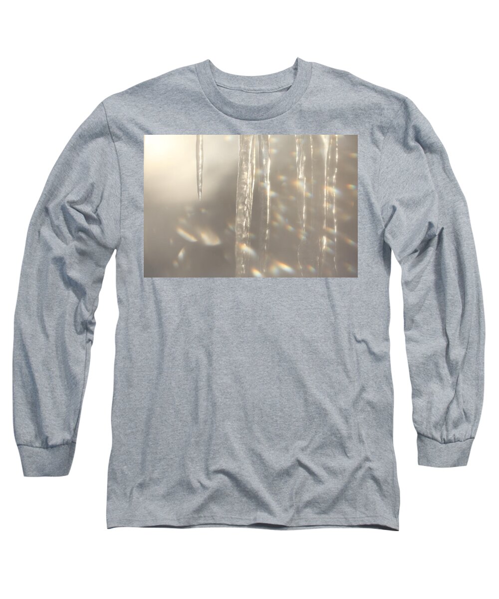 Abstract Long Sleeve T-Shirt featuring the photograph Icicles seen through a frosty window by Ulrich Kunst And Bettina Scheidulin