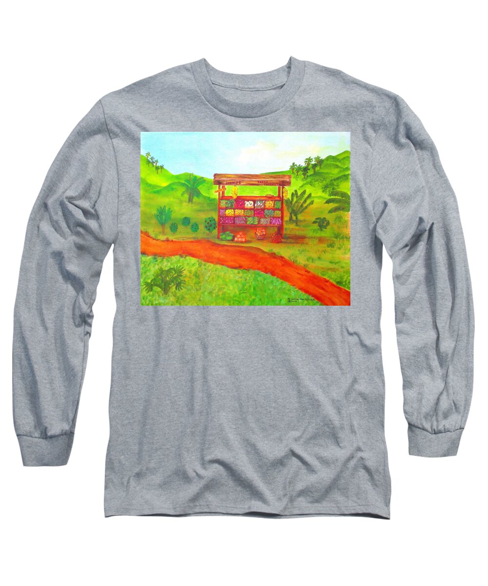 Painting Long Sleeve T-Shirt featuring the painting Island Fruit Stand by Ashley Goforth