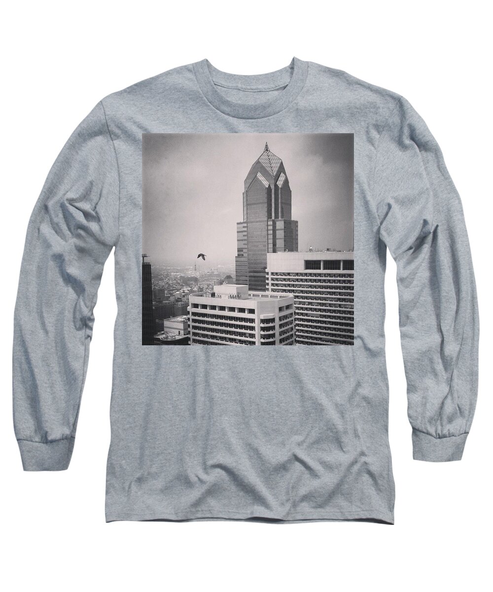 Visitphilly Long Sleeve T-Shirt featuring the photograph Peregrine Falcon Over Philadelphia by Katie Cupcakes