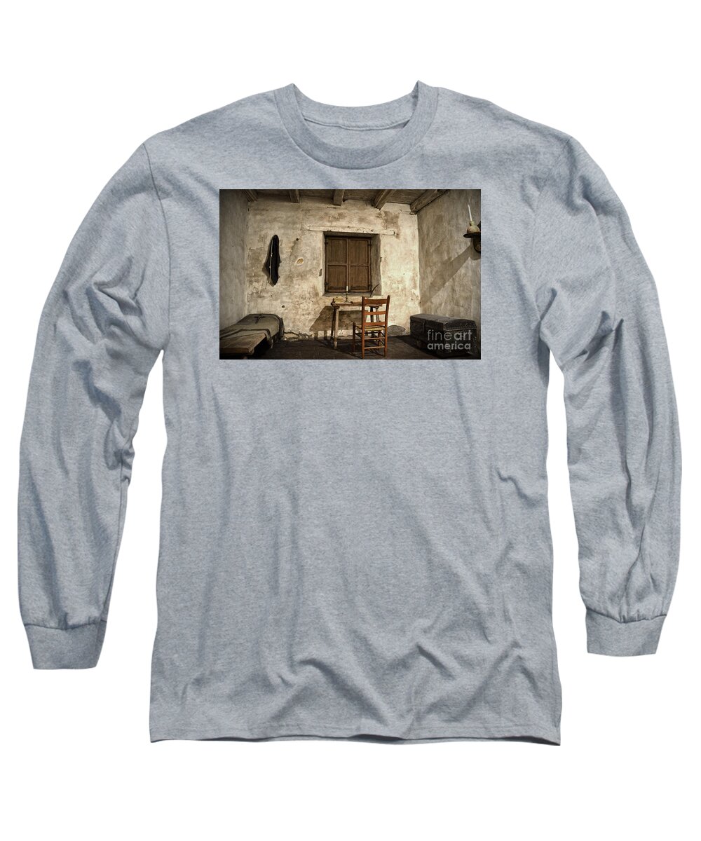 Junipero Serra Long Sleeve T-Shirt featuring the photograph Junipero Serra cell in Carmel Mission by RicardMN Photography