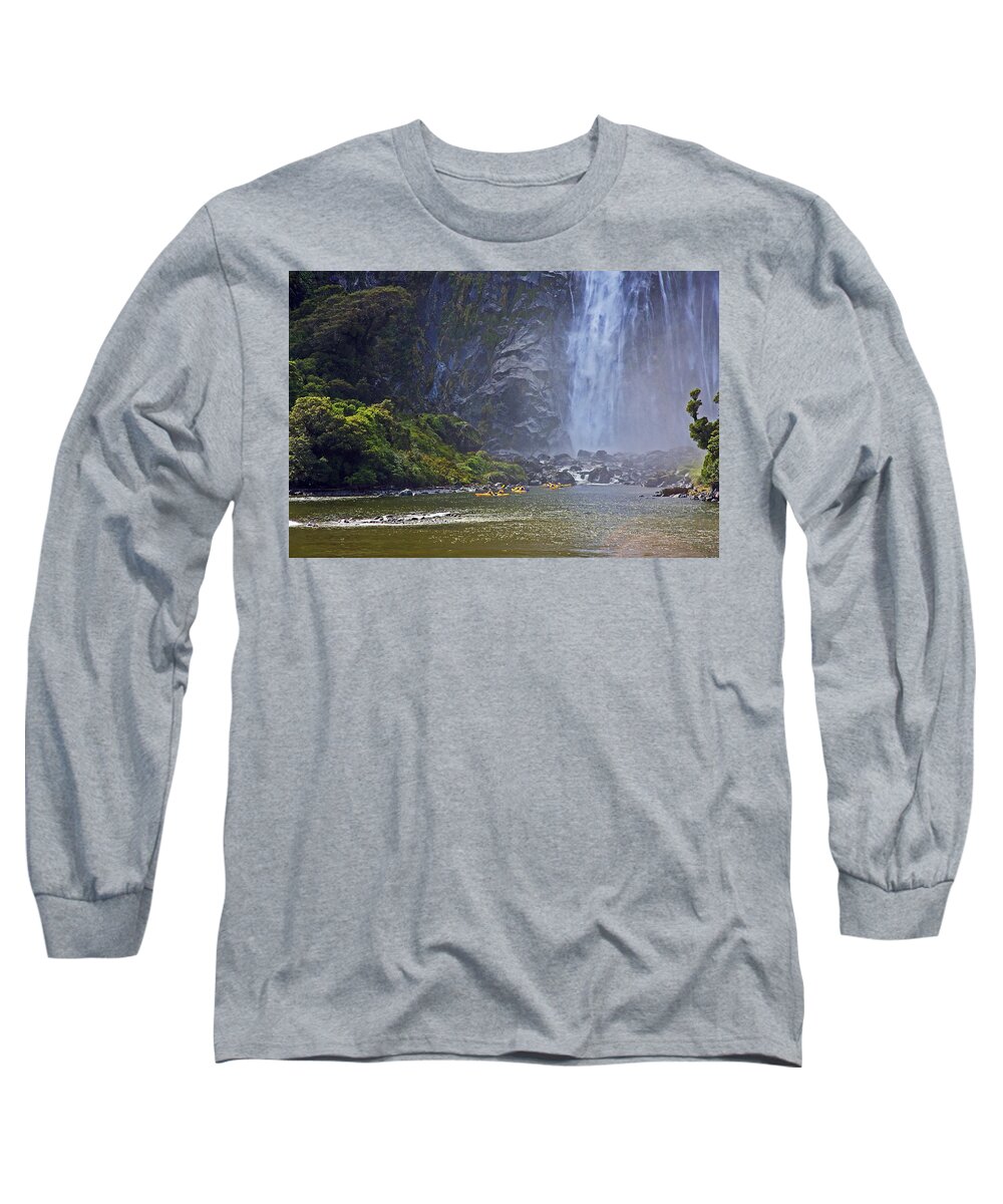 New Zealand Long Sleeve T-Shirt featuring the photograph Kayaking on Milford Sound by Stuart Litoff