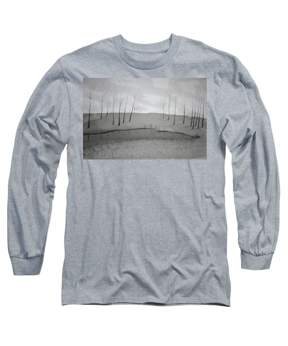 Lake Long Sleeve T-Shirt featuring the painting Lakeside in Ink by Stacy C Bottoms