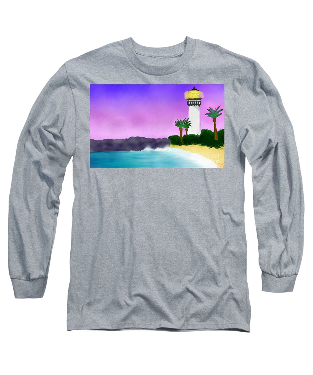 African-american Artist Long Sleeve T-Shirt featuring the painting Lighthouse On Beach by Anita Lewis
