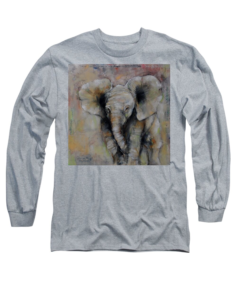 Bull Long Sleeve T-Shirt featuring the painting Little Giant by Jean Cormier