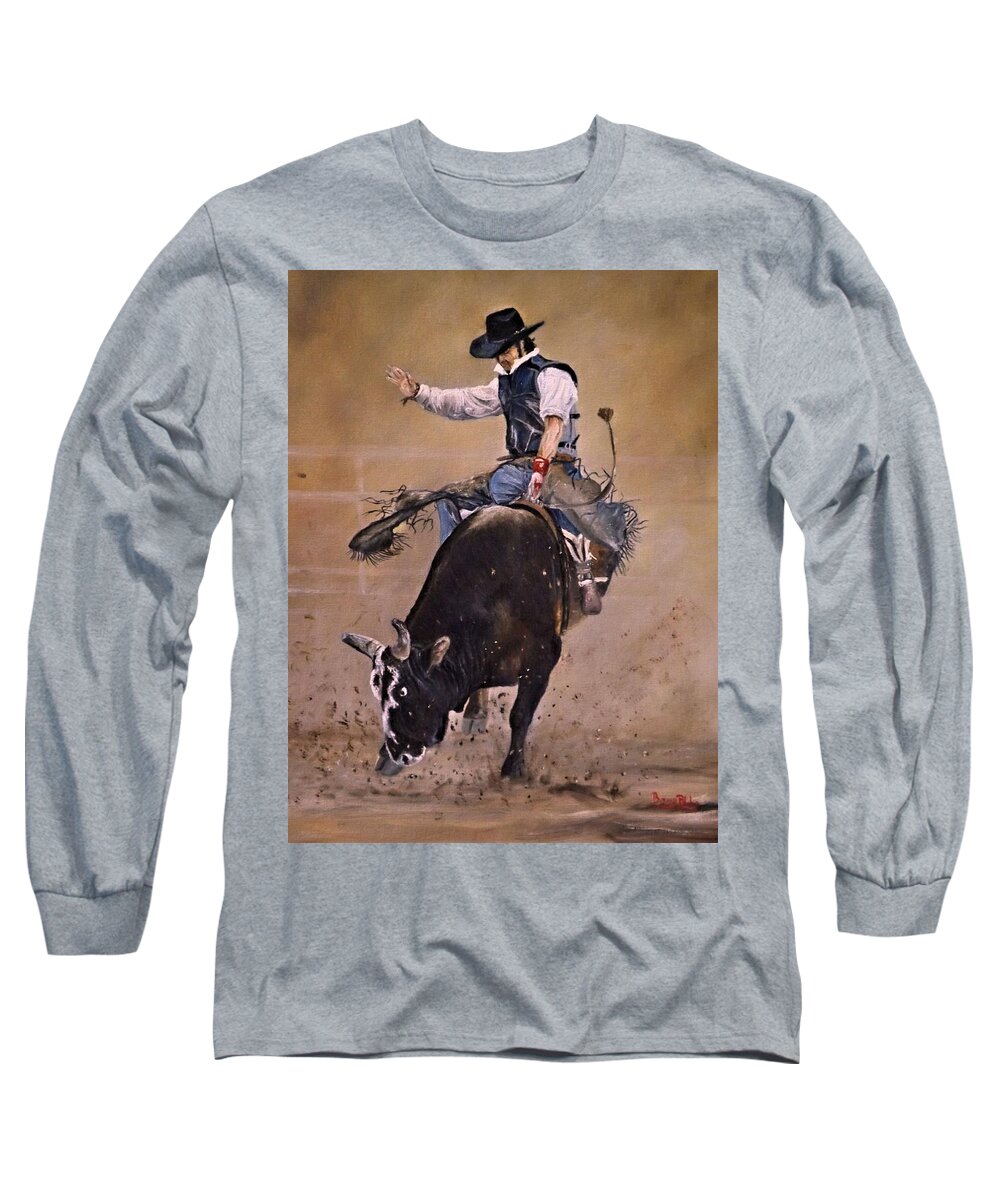 Western Long Sleeve T-Shirt featuring the painting Load Of Bull by Barry BLAKE