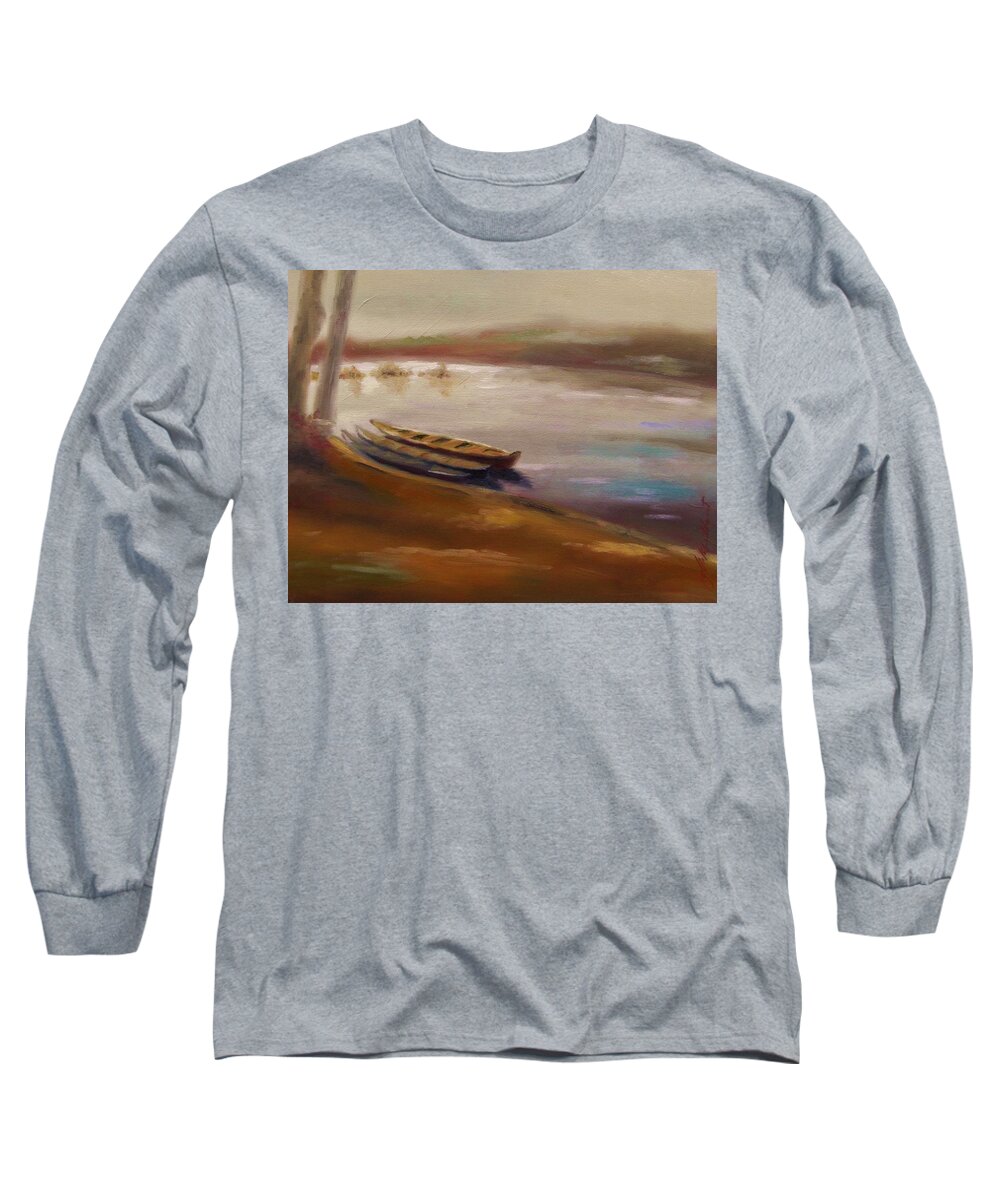 Longboats At The Crossings Long Sleeve T-Shirt featuring the painting Long Boats at the Crossing by John Williams