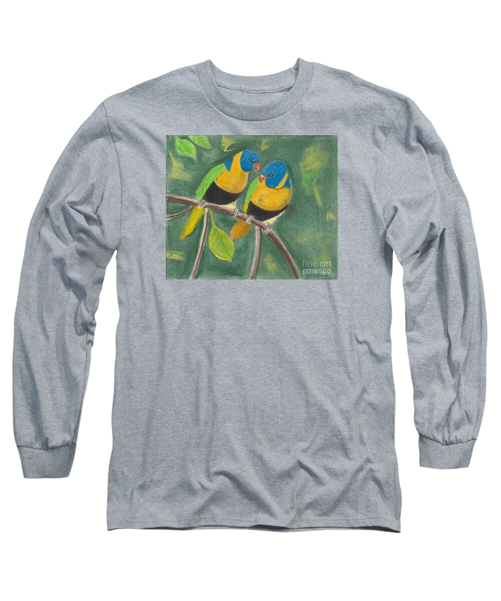 Parrots Long Sleeve T-Shirt featuring the pastel Love Birds by David Jackson