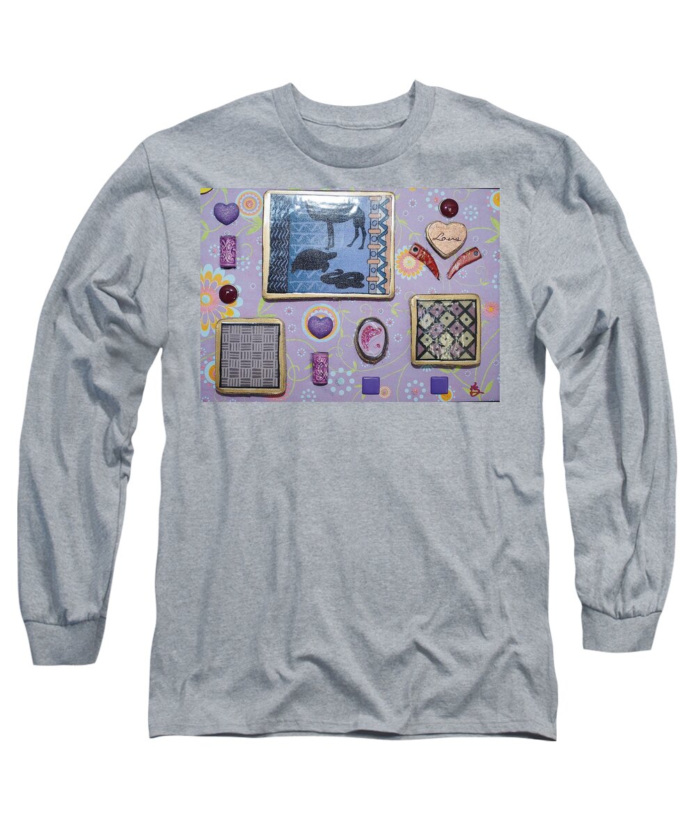 Mixed Media Long Sleeve T-Shirt featuring the painting Love collage by Karen Buford