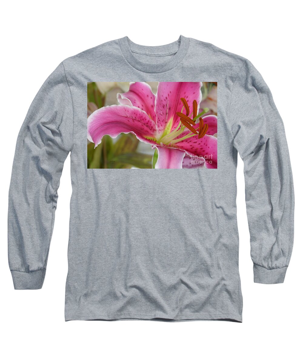 Magenta Tiger Lily Long Sleeve T-Shirt featuring the photograph Magenta Tiger Lily by Julianne Felton