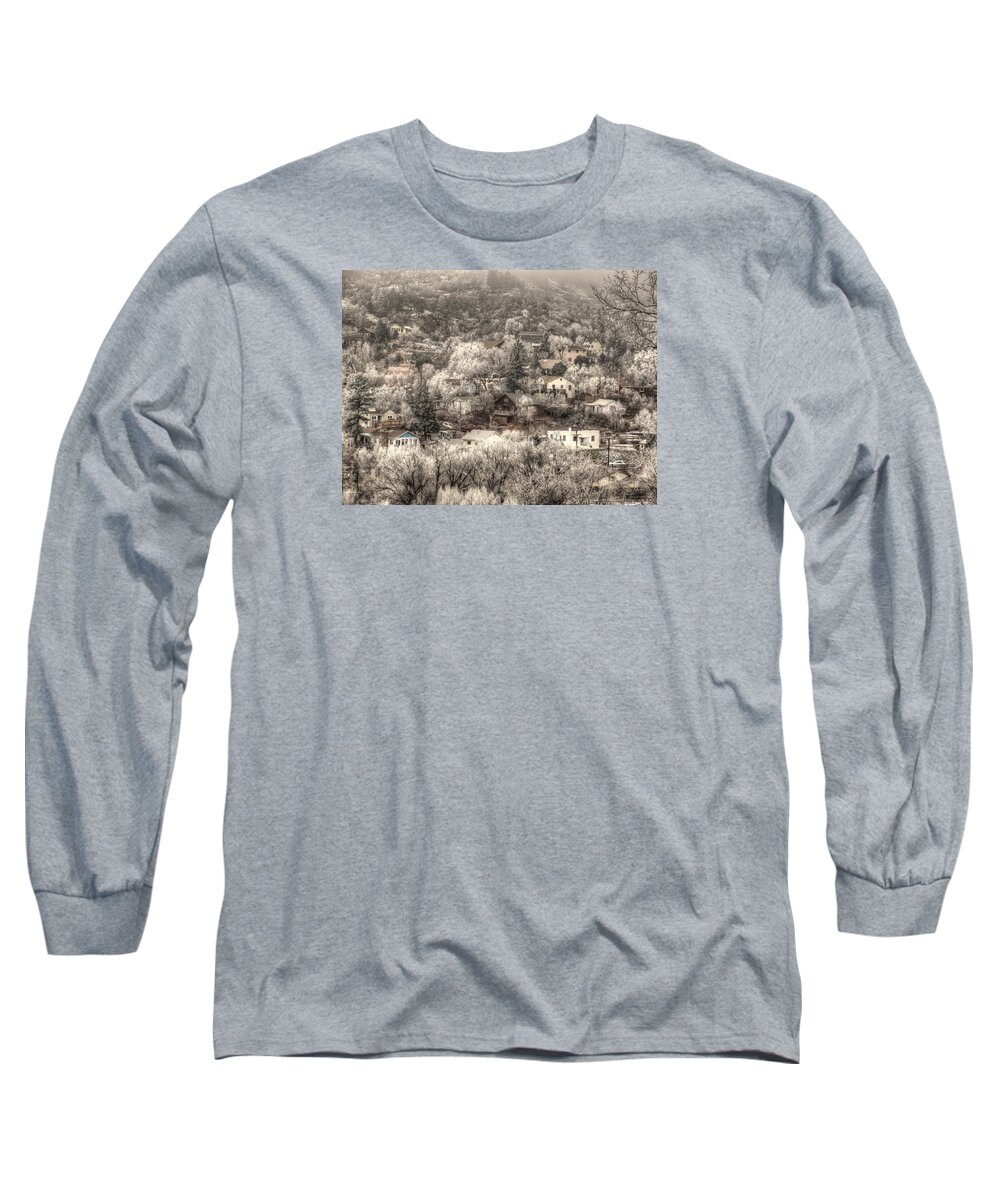 Snow Long Sleeve T-Shirt featuring the photograph Manitou to the South in Snow Close Up by Lanita Williams