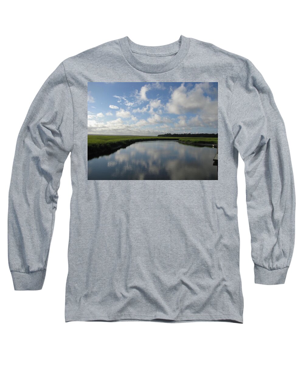 Marsh Long Sleeve T-Shirt featuring the photograph Marsh Clouds by Ellen Meakin