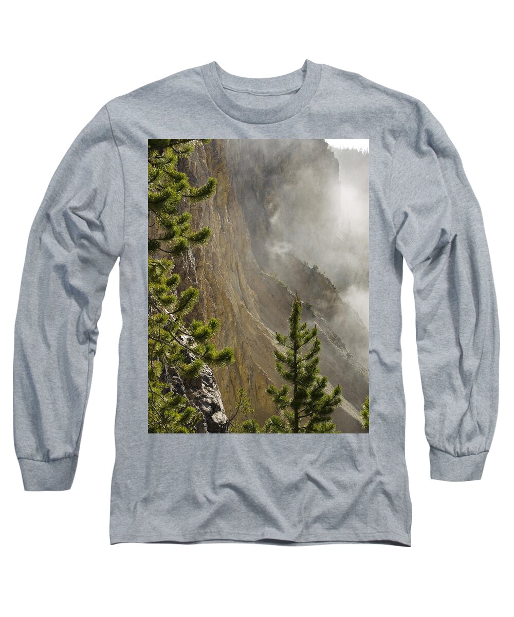 Photographed In Yellowstone National Park From Down In The Parks Grand Canyon Long Sleeve T-Shirt featuring the photograph Misty Canyon by Tara Lynn
