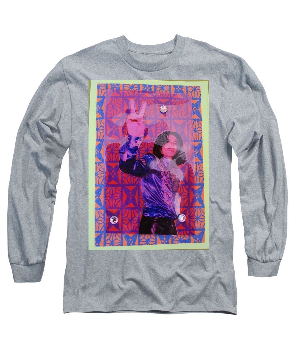 Mixed Media Long Sleeve T-Shirt featuring the drawing MJ Peace by Karen Buford