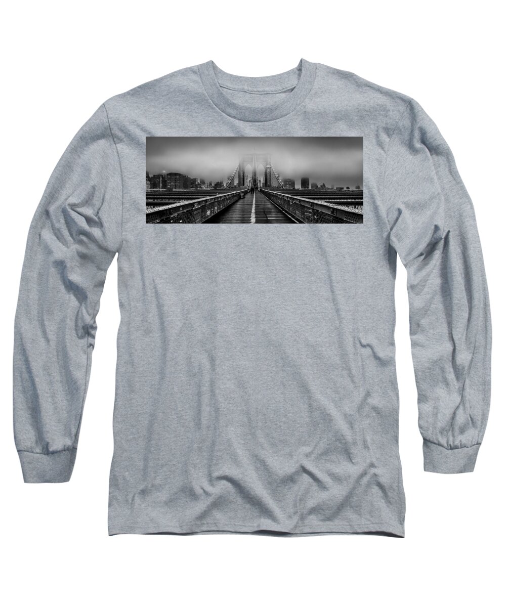 Brooklyn Bridge Long Sleeve T-Shirt featuring the photograph November Rain by Az Jackson
