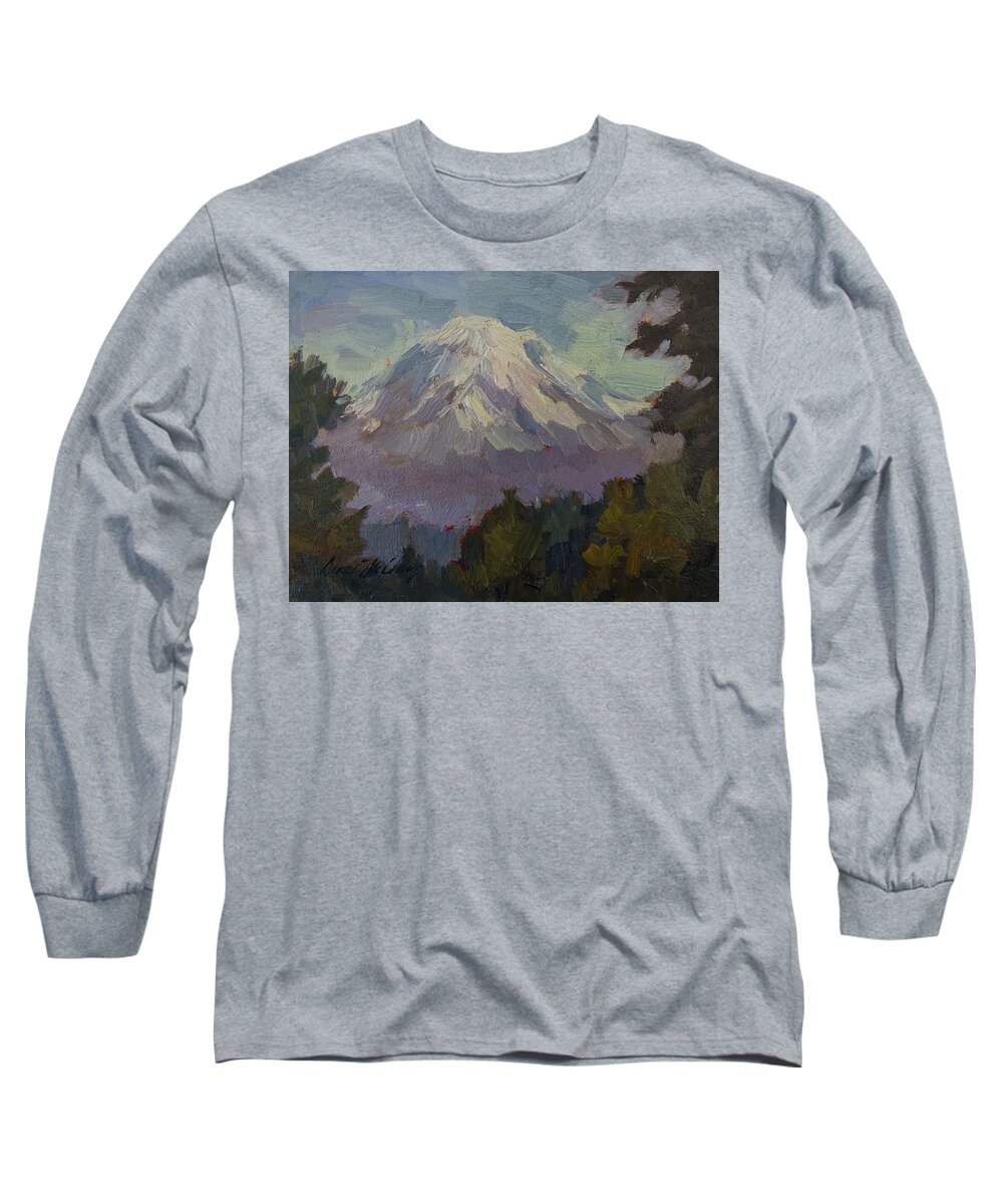 Mount Rainier Long Sleeve T-Shirt featuring the painting Mount Rainier from Vashon Island by Diane McClary