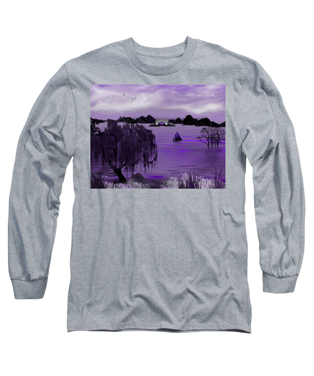 Willow Tree Long Sleeve T-Shirt featuring the digital art My Secret Hideaway in Hues of Purple by Teri Schuster