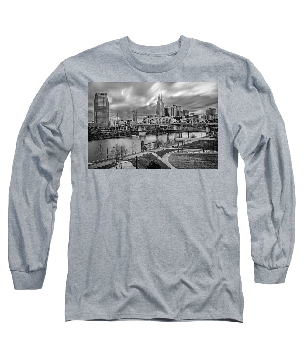 Skyscraper Long Sleeve T-Shirt featuring the photograph Nashville Frozen in Time by Brett Engle
