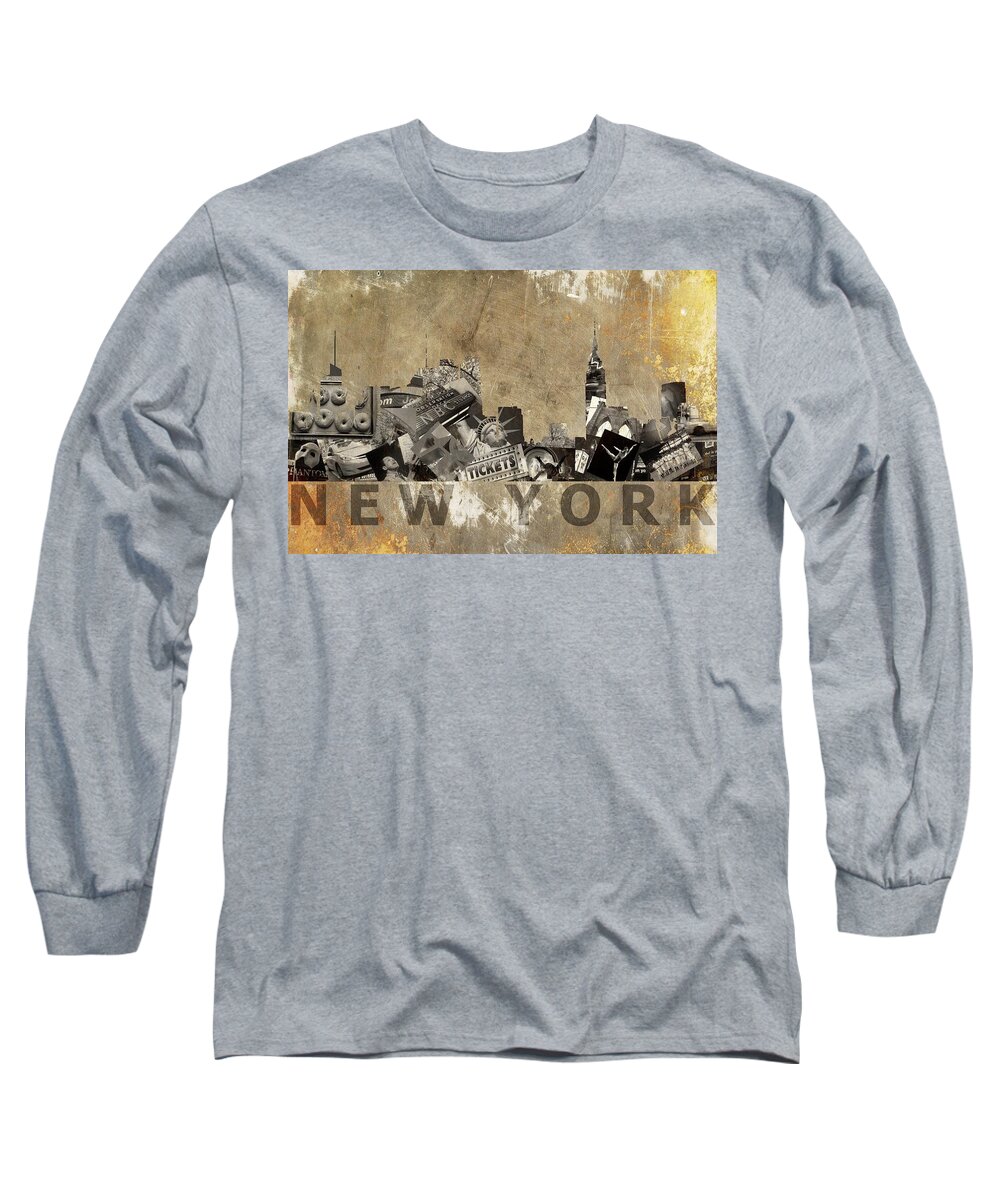 New York In Grunge Long Sleeve T-Shirt featuring the photograph New York City Grunge by Suzanne Powers