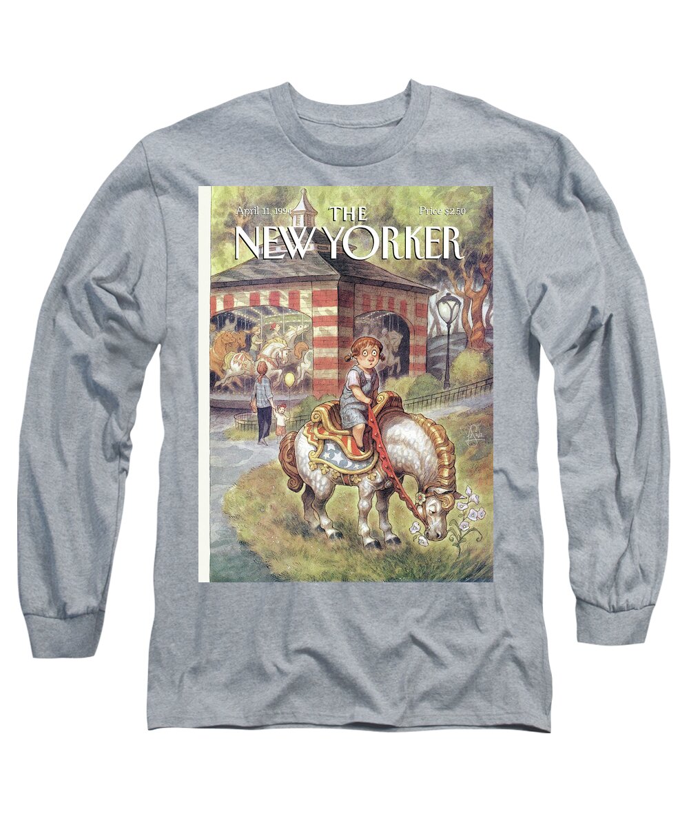 Stop And Smell The Flowers Long Sleeve T-Shirt featuring the painting New Yorker April 11th, 1994 by Peter de Seve