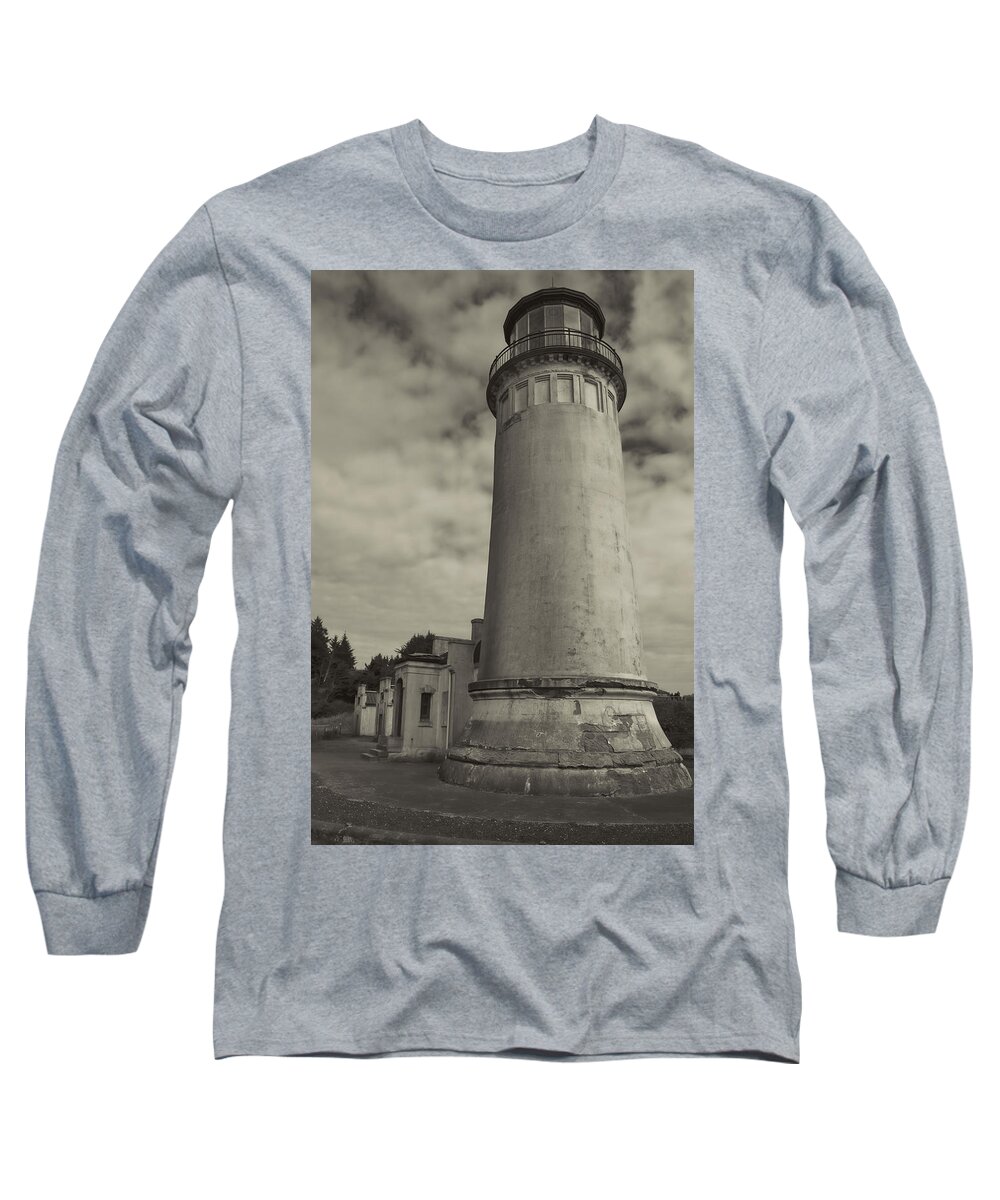 Lighthouse Long Sleeve T-Shirt featuring the photograph North Head Lighthouse BW by Cathy Anderson