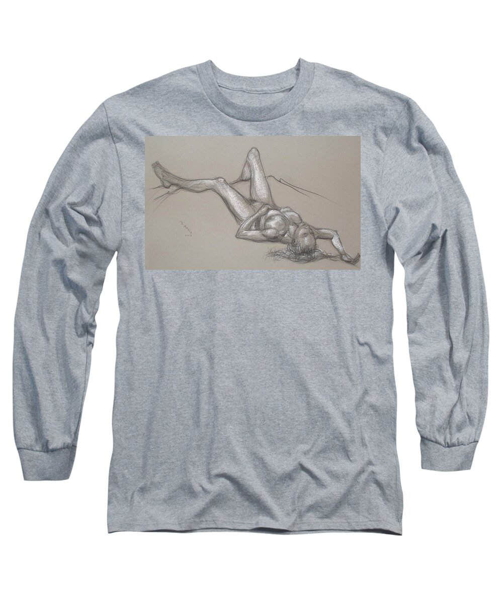 Realism Long Sleeve T-Shirt featuring the drawing Nova Cynthia - Reclining by Donelli DiMaria