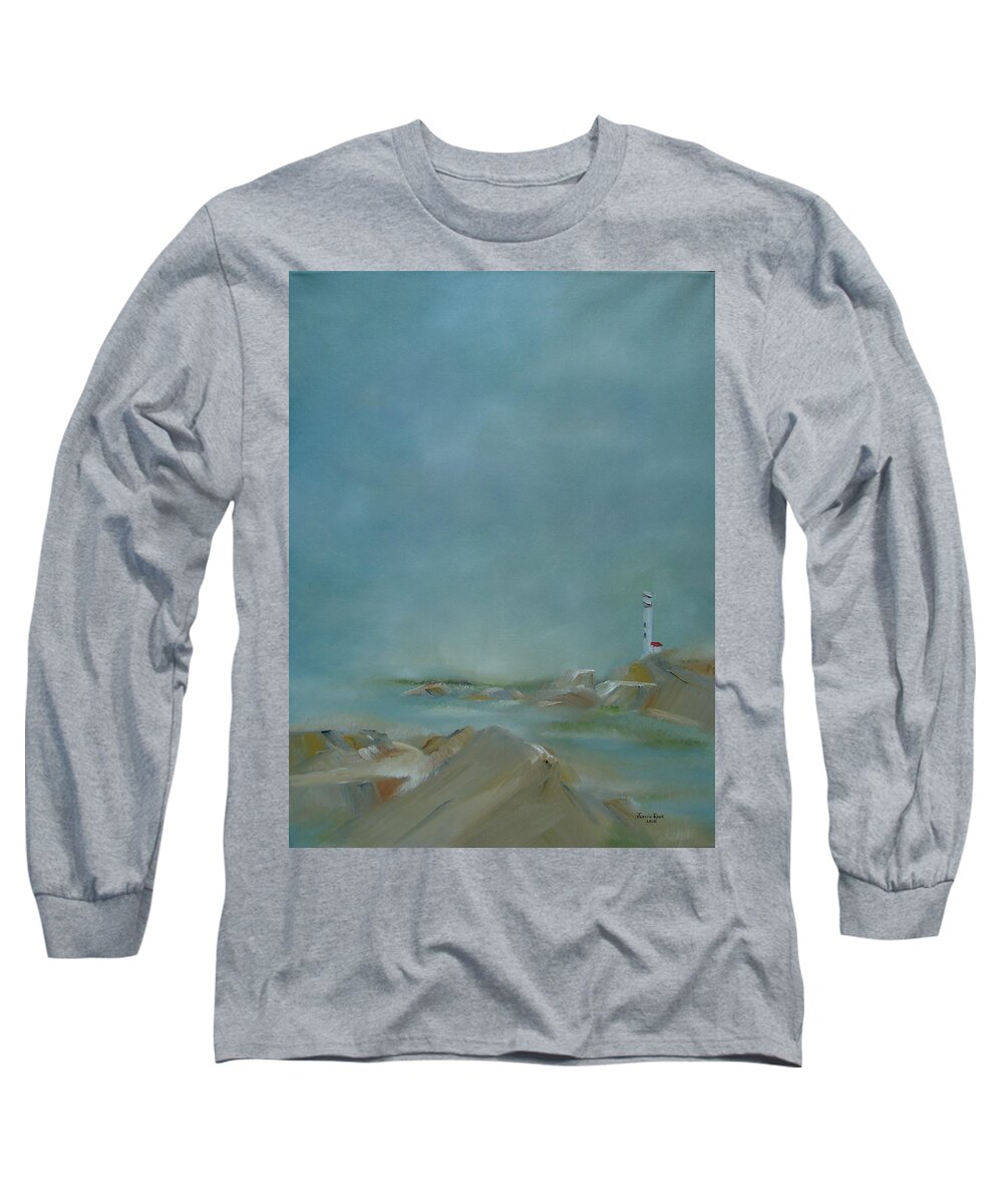 Lighthouse Long Sleeve T-Shirt featuring the painting Nova Scotia Fog by Judith Rhue