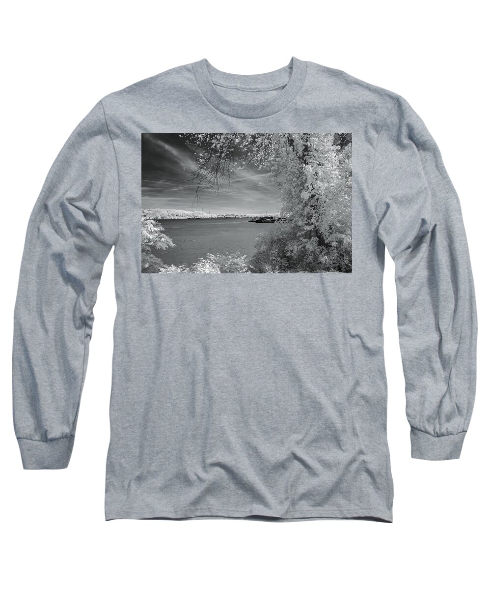 Barge Long Sleeve T-Shirt featuring the photograph Ohio River by Mary Almond